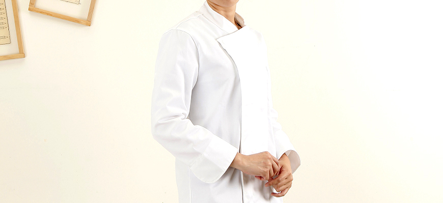 白色長袖單扣廚師服